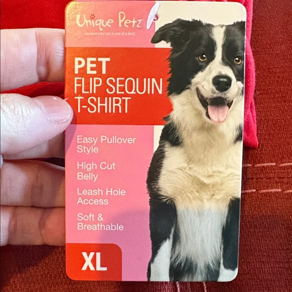🆕UNIQUE PETZ: Red Dog T-Shirt with White Sequins Heart Design “LOVE”- Sz XL